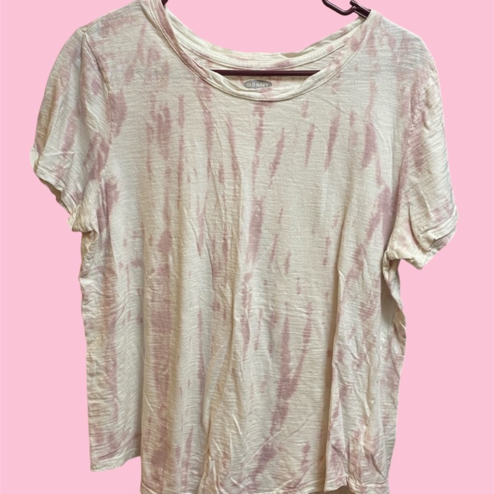Old Navy Everywear Women’s White/Pink Short Sleeve Pink Tie Dye T-shirt Size L